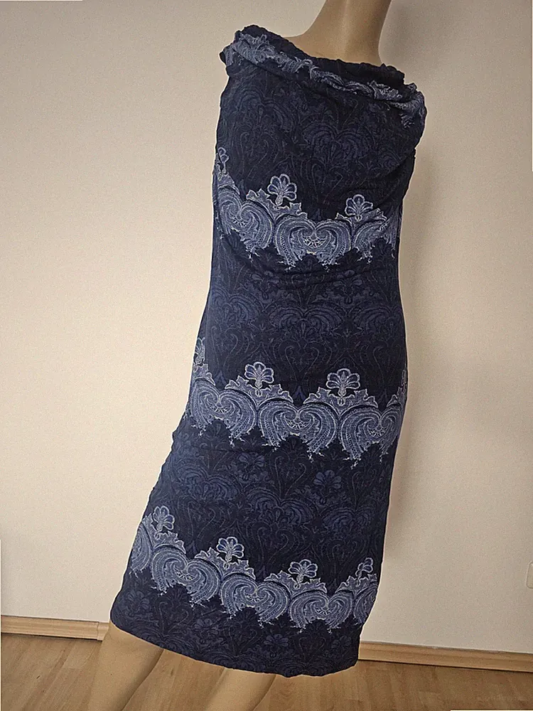 Desigual Sommer Kleid blau, wasserfall Kragen Gr.L, Top