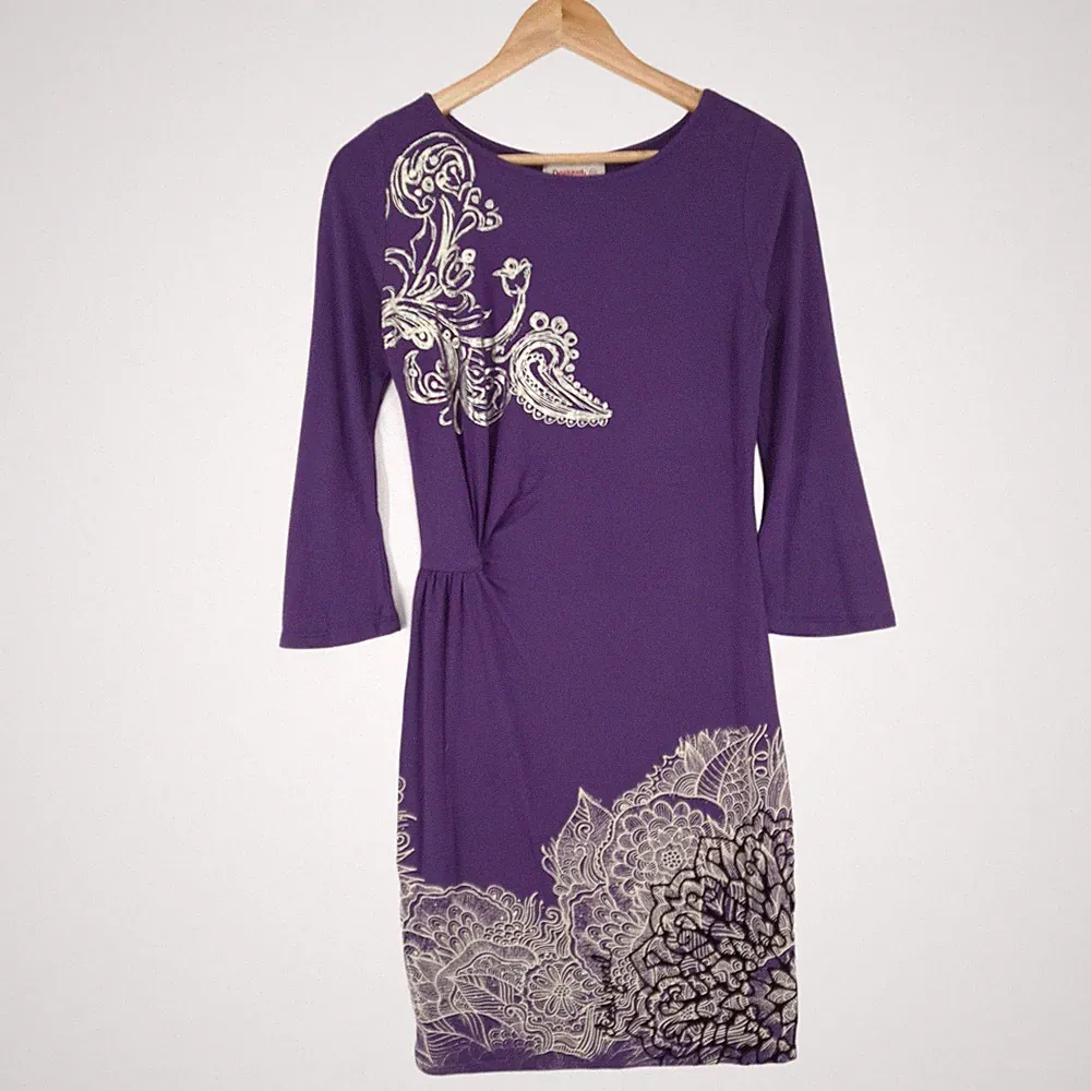 Desigual Vintage Kleid Lila Floral Paisley 3/4 Ärmel Et7 Größe XS