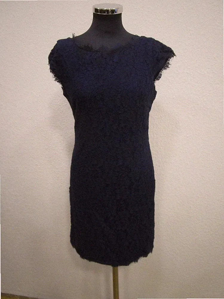 Diane von Fürstenberg Kleid Etuikleid Spitze Kurzarm dunkelblau Gr.38/8 (E30-08)