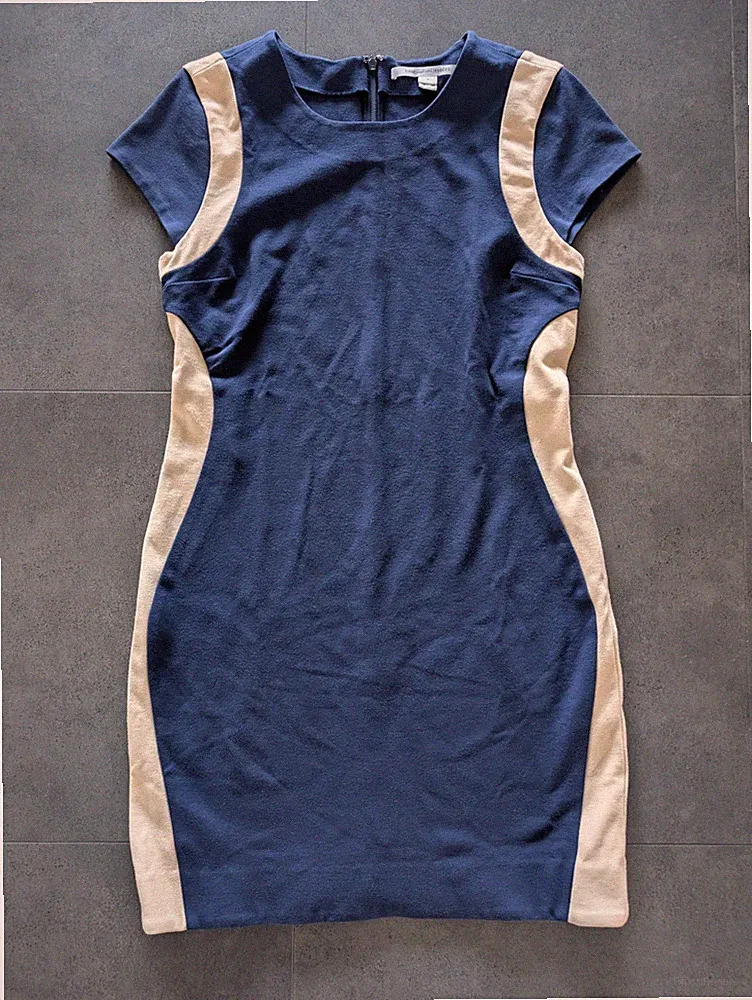 Diane Von Furstenberg Navy Cap-Sleeve Pencil Dress Straight-Line Slimming US 14