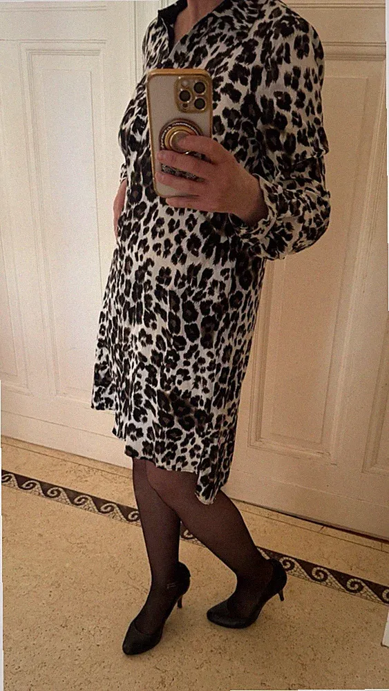 Diane von Furstenberg Seiden Midi Kleid mit animal print, Gr. 12