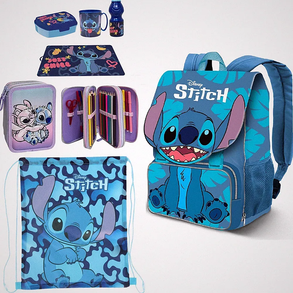 Disney Stitch Set 7-teilig Rucksack ausziehbar Etui Grundschule Mädchen
