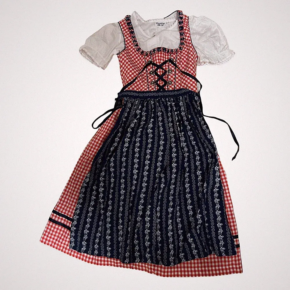 Distler Dirndl Set Mädchen Gr 152 Rot Blau Kurzarm Oktoberfest Tracht