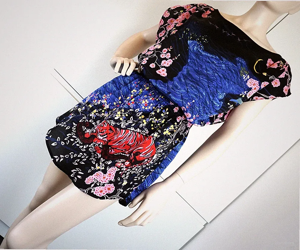 DIVIDED by H&M Damen Kleid Minikleid Tunika Mini Kimono Trend Festival Gr 34