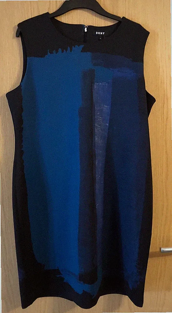 DKNY Kleid/Etuikleid ärmellos Gr.14 (Gr.42, XL) Blautöne neu