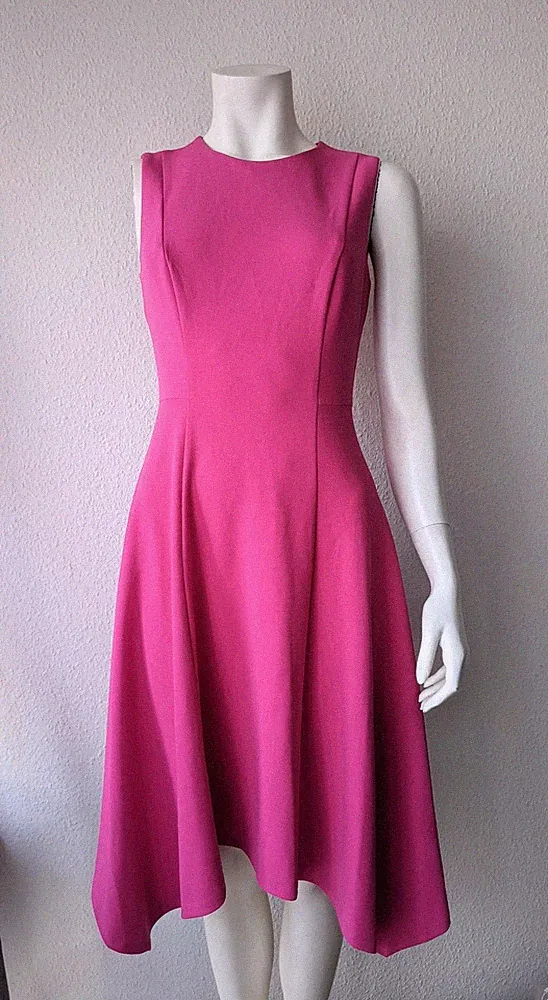 DKNY Kleid Midi A-Linie Gr. 36 ROSA FUCHSIA Fit-n-Flare neuwertig Hot Pink