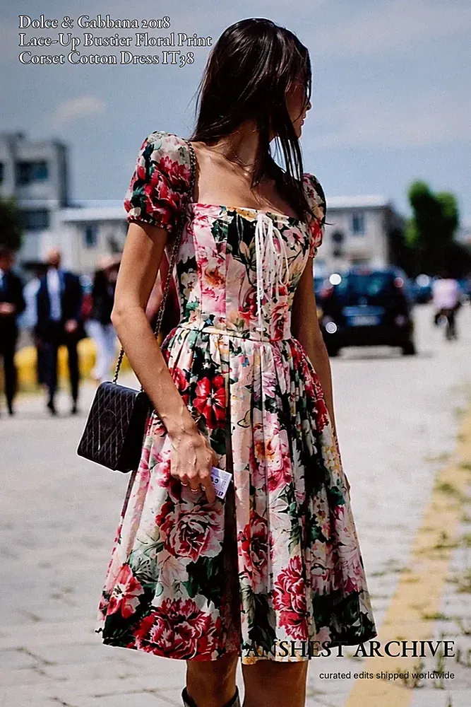 Dolce & Gabbana 2018 Schnür Bustier Blumenmuster Korsett Baumwolle Kleid IT38