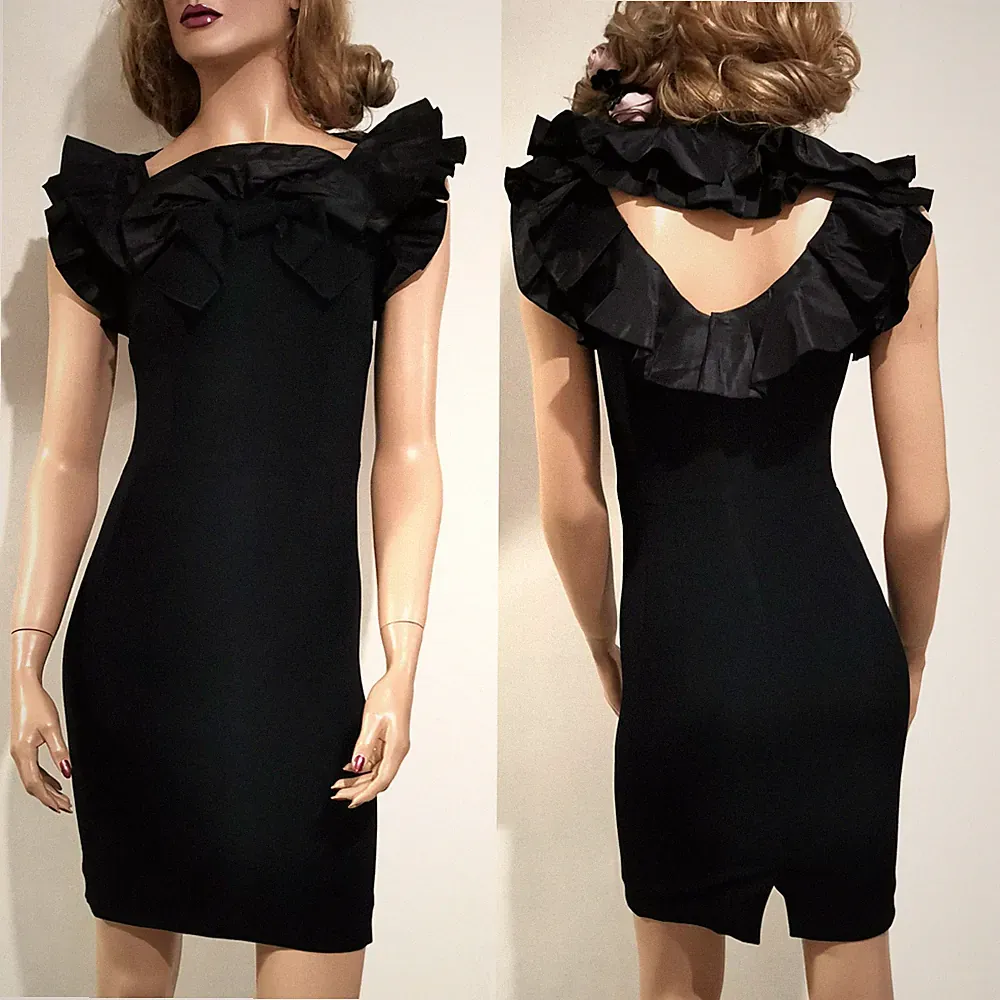 Dolce & Gabbana Baumwolle Strick Rüschen Etui Bodycon Schwarz Designer Kleid...