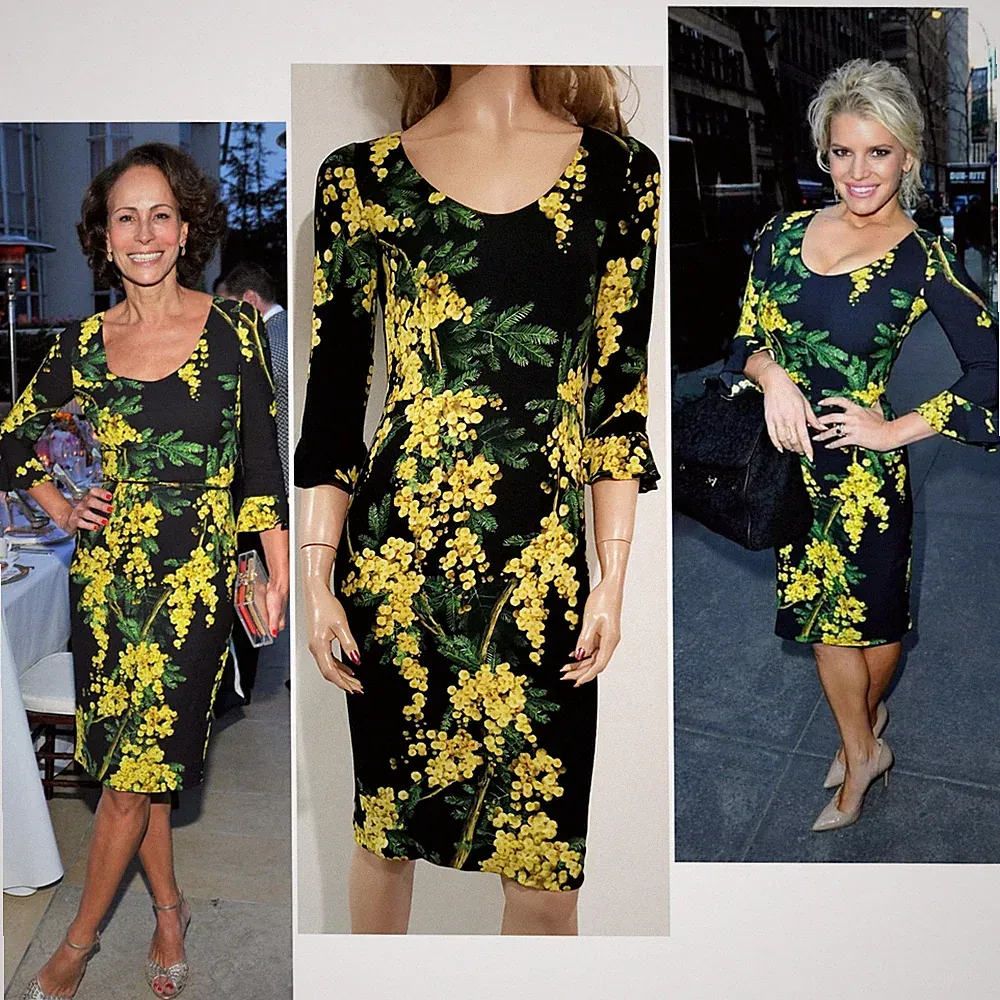 Dolce & Gabbana Bodycon-Etuikleid Mimosa Floral Print Schwarz Cady IT42