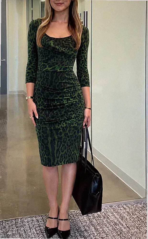 Dolce & Gabbana Bodycon-Kleid Leopardenmuster Grün Rüschen Seide IT40