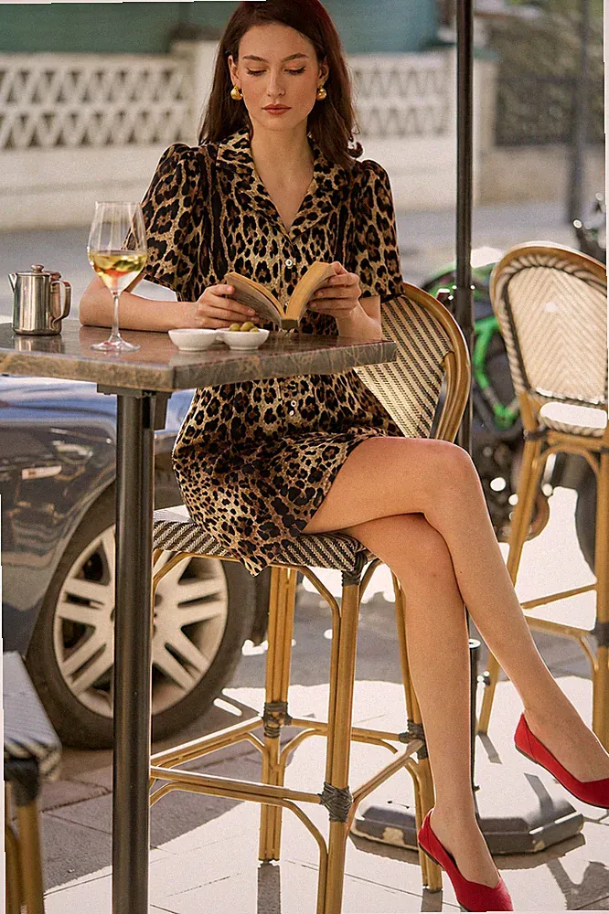 Dolce & Gabbana Cocktail-Stramplerkleid Leopardenmuster Baumwolle kurz Italy...