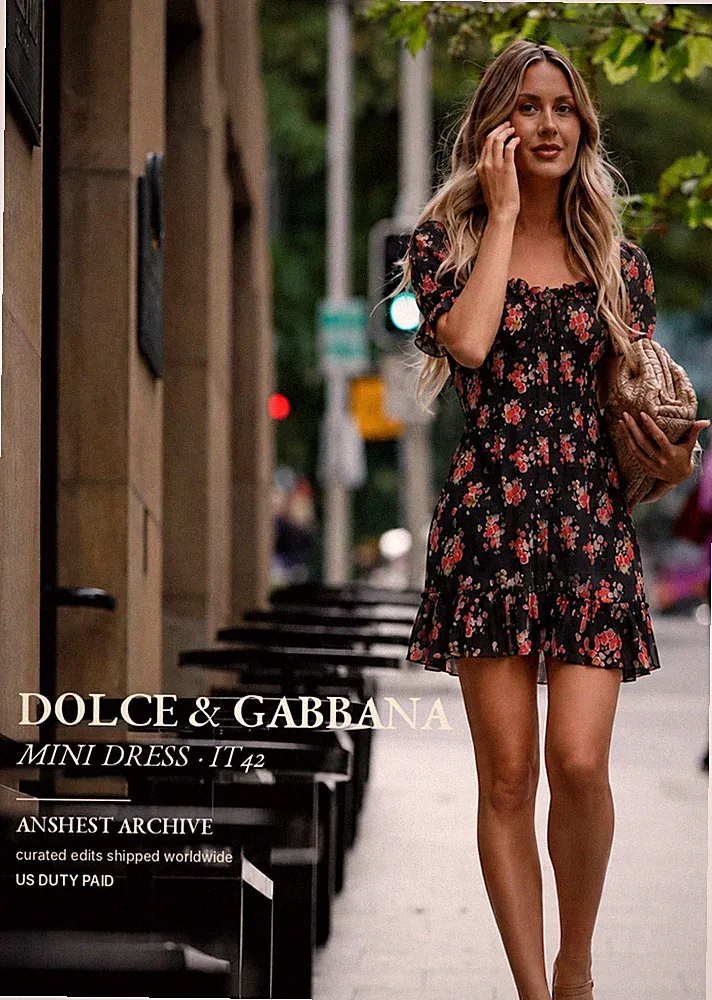 Dolce & Gabbana D&G Floral Print Ruffle Sheer Silk Chiffon Black Mini Dress IT42