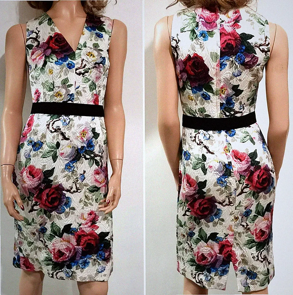 Dolce & Gabbana Etuikleid Blumen Rosen Print Jacquard Struktur IT40