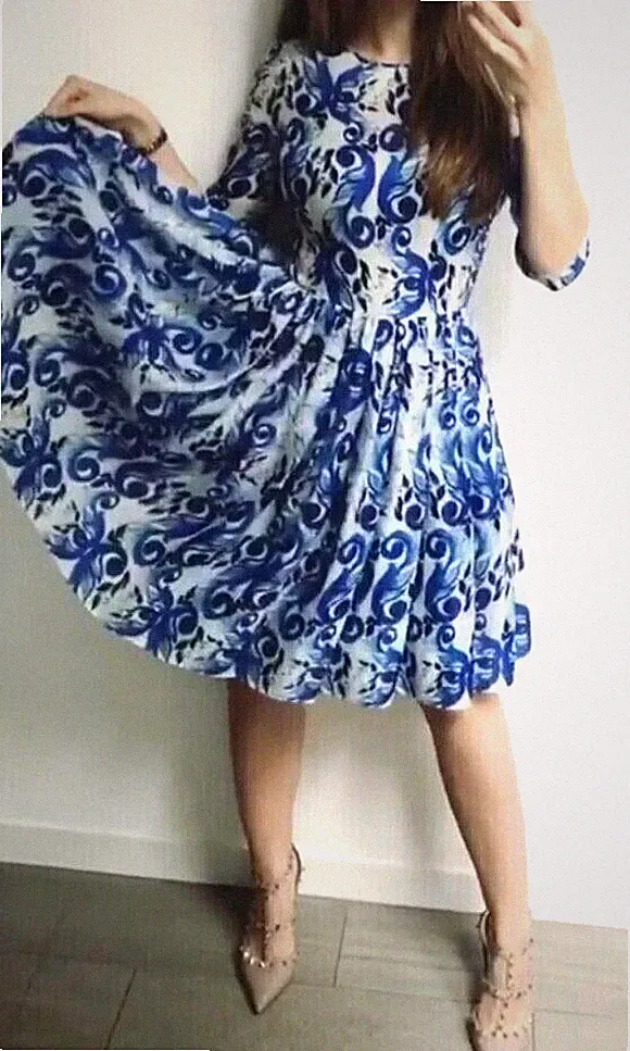 Dolce & Gabbana Floral Blue Majolica Print Rare Silk Organza Designer Dress IT40