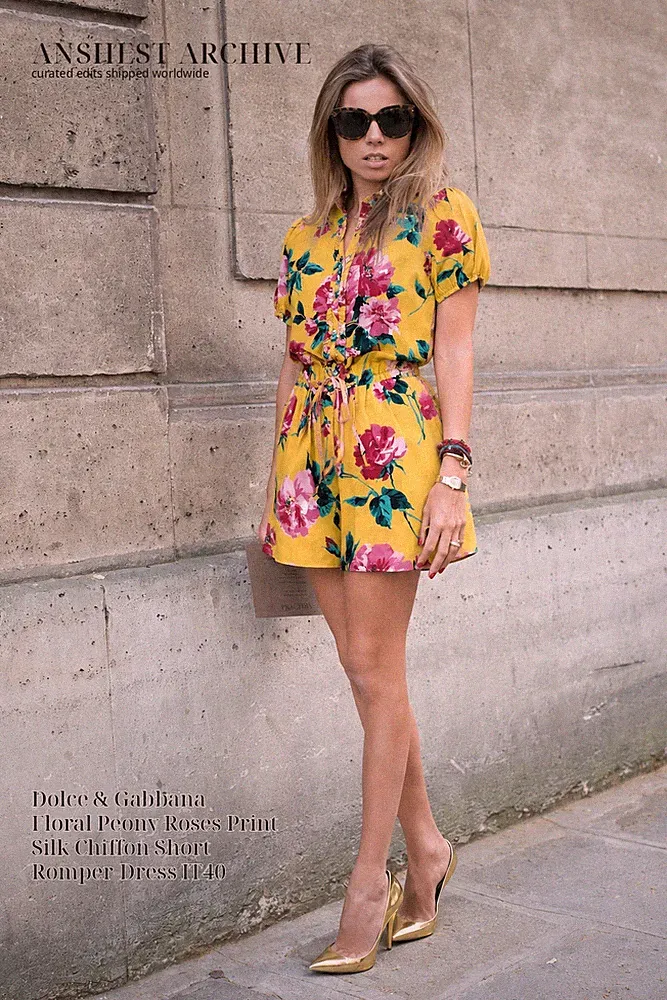Dolce & Gabbana Floral Peony Roses Print Silk Chiffon Short Romper-Dress IT40
