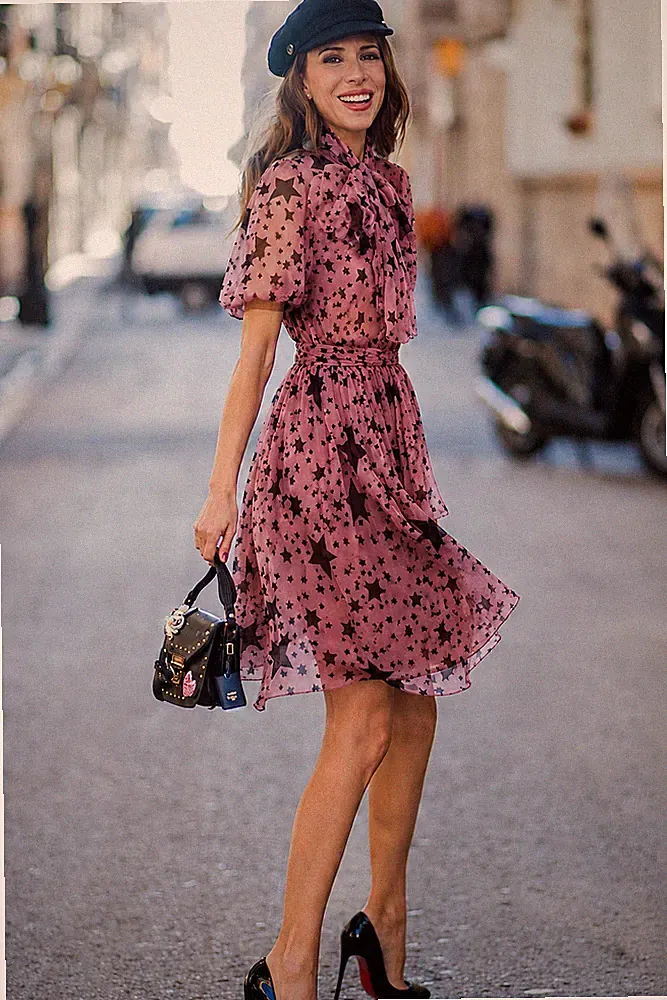 Dolce & Gabbana FW2011 Stars Print Silk Chiffon Sheer Belted Ruffle Dress IT42