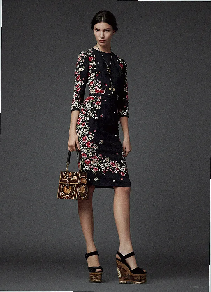 Dolce & Gabbana FW2012 Cady Floral Sheath Pencil Black Designer Italy Dress IT38