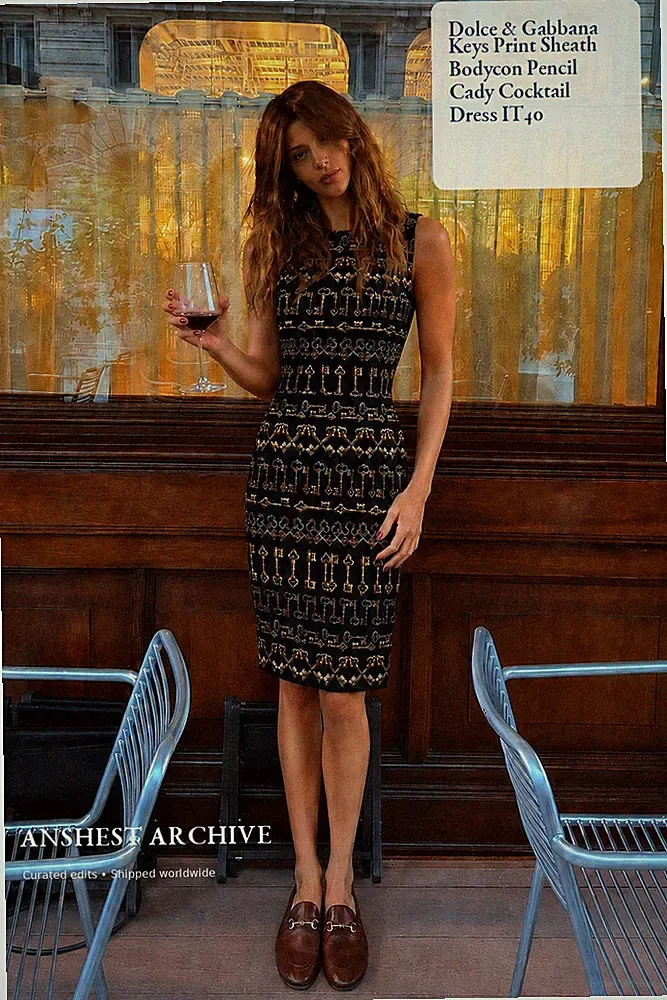 Dolce & Gabbana FW2014 Keys Print Pencil Cady Cocktailkleid IT40