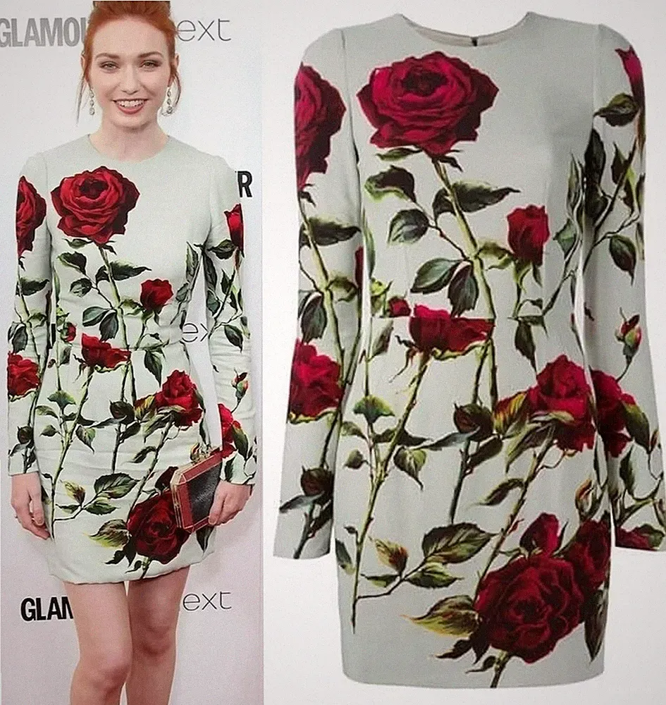 Dolce & Gabbana FW2015 Floral Red Roses Print Cady Sheath Mini Dress IT38