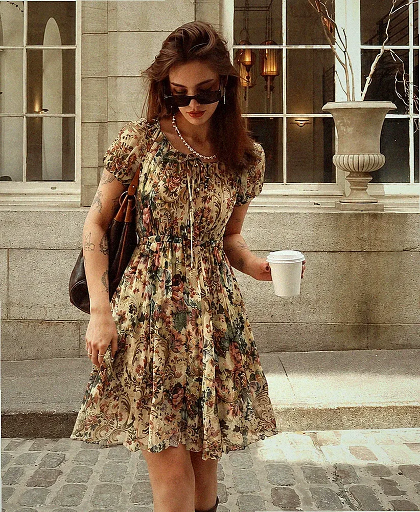 Dolce & Gabbana Gobelin Blumen Print Seide Chiffon Transparent Italy Miniklei...
