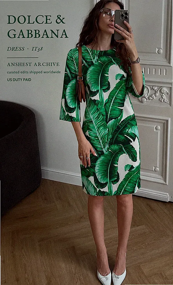 Dolce & Gabbana Grün Bananenblätter Cady A-Linie Etuikleid Designer IT38