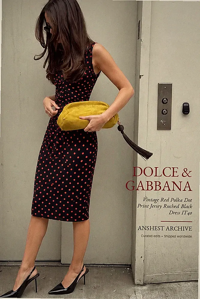 Dolce & Gabbana Jerseykleid Vintage Rot Polka Dot Print Rüschen Schwarz IT40