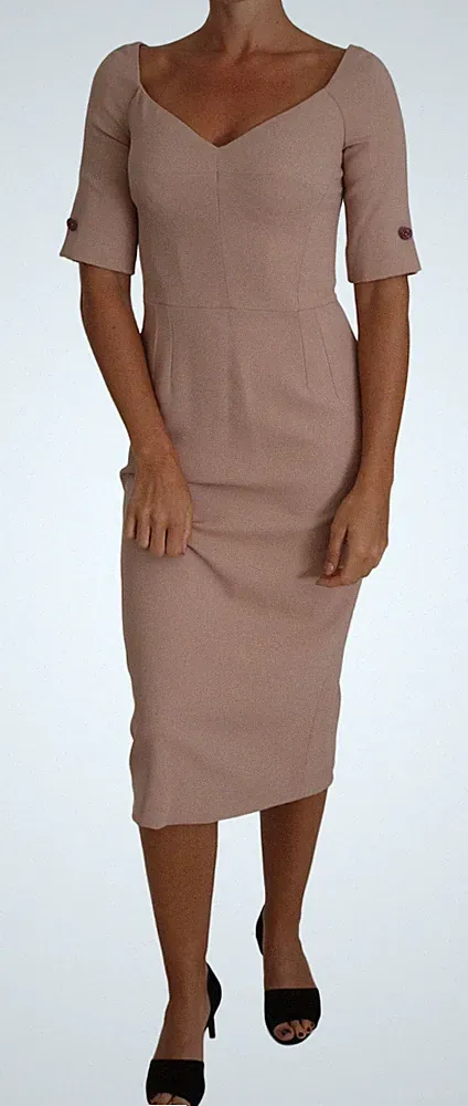 DOLCE & GABBANA Kleid Altrosa Midi Etui Kristallknöpfe IT40/US6/S $ 2800