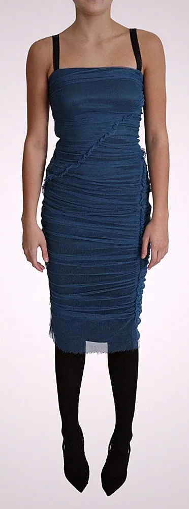 DOLCE & GABBANA Kleid blau drapiert Tüll Midi Etui Baumwolle IT36/US2/XS $ 2800