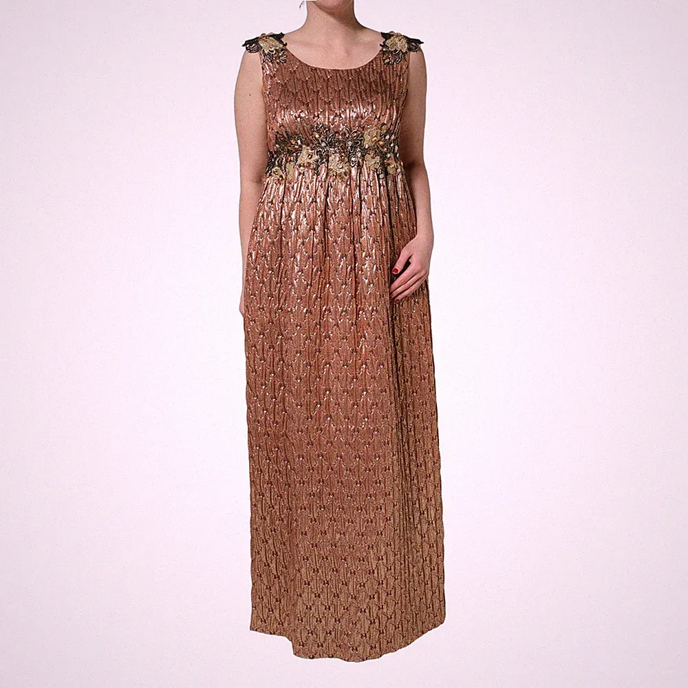 DOLCE & GABBANA Kleid Braun Metallic Kristall Abendkleid IT44/US10/L 12500usd