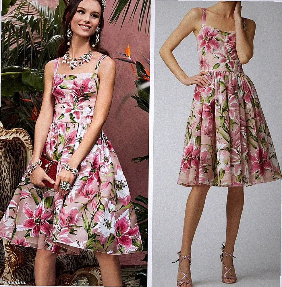 Dolce & Gabbana Kleid Bustier Rosa Lilien Seide Organza Jacquard Blumen IT38