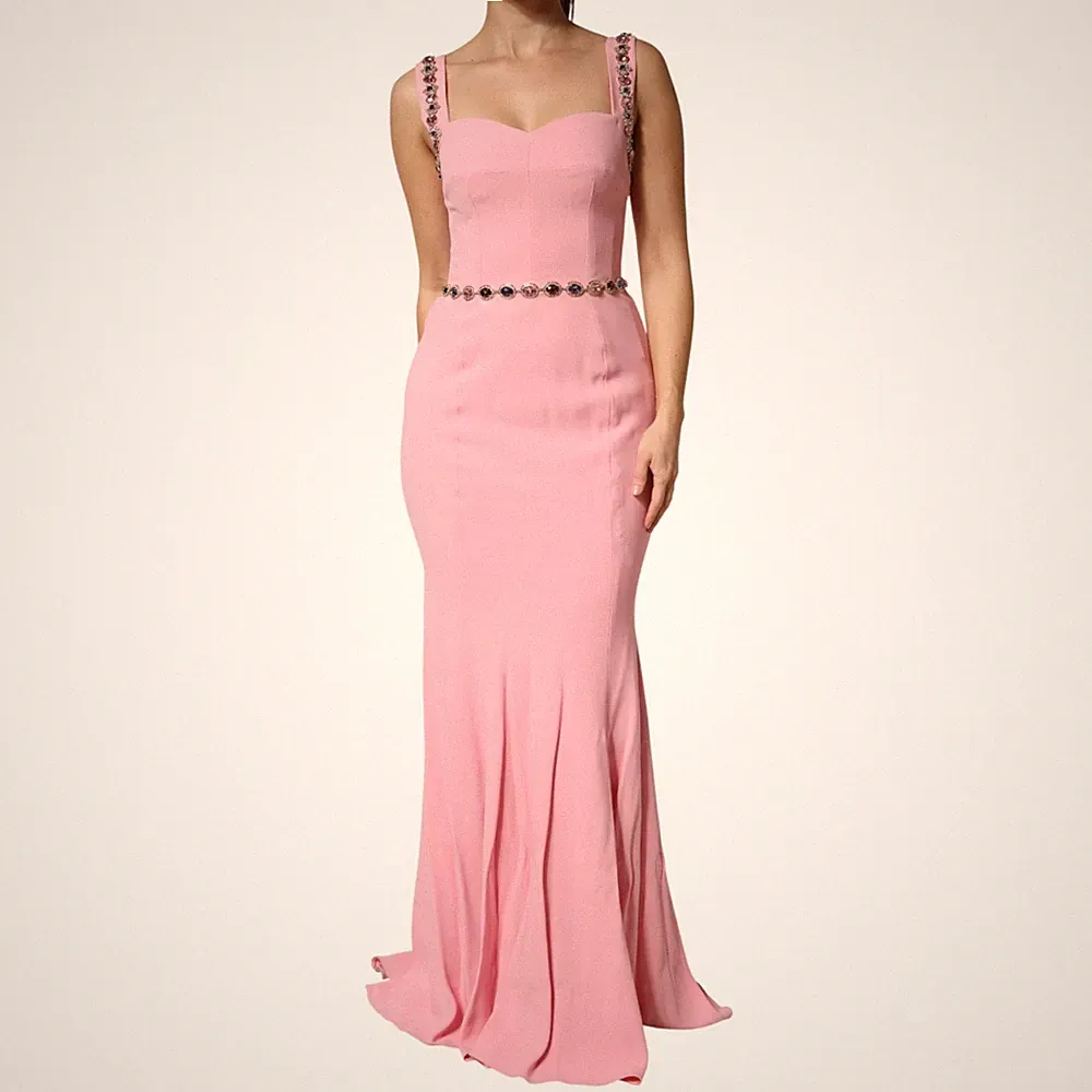 DOLCE & GABBANA Kleid Rosa Kristall Etui Meerjungfrau Langes Kleid IT36/US2/X...