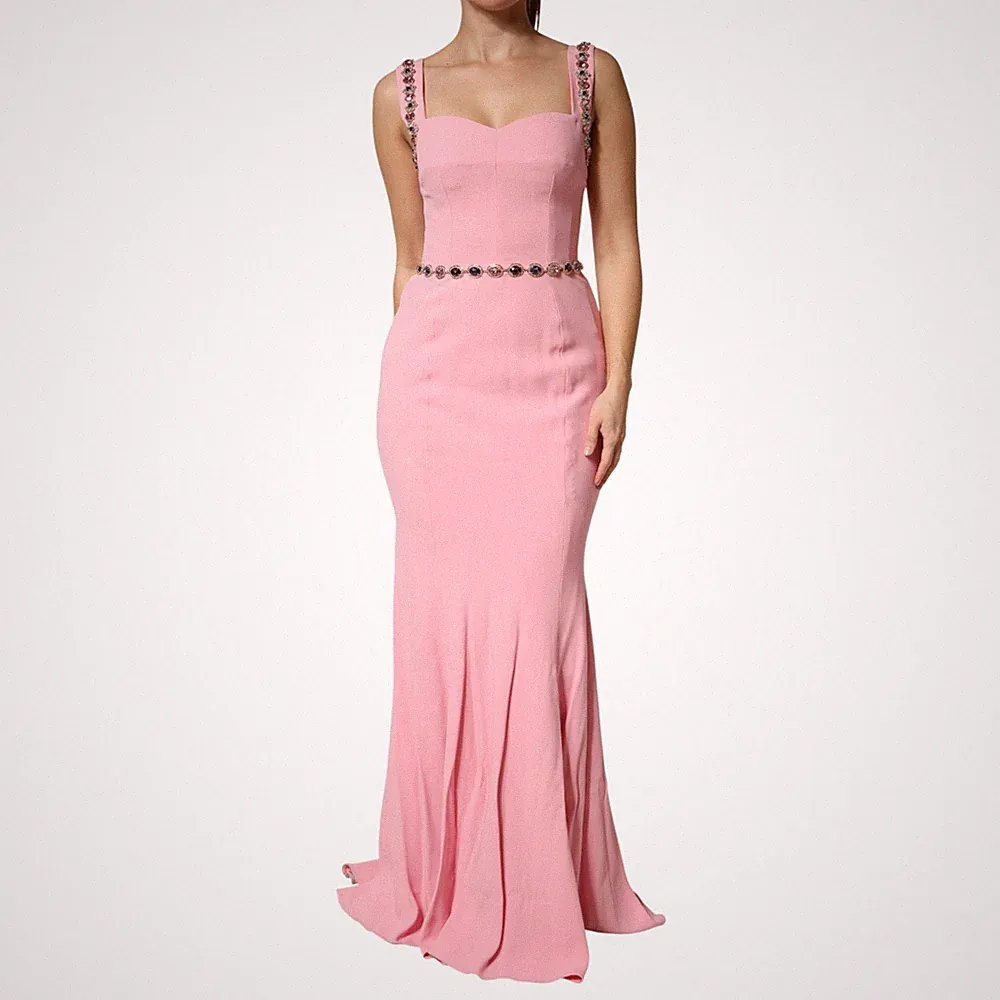 DOLCE & GABBANA Kleid Rosa Kristall Etui Meerjungfrau Langes Kleid IT40/US6/S...