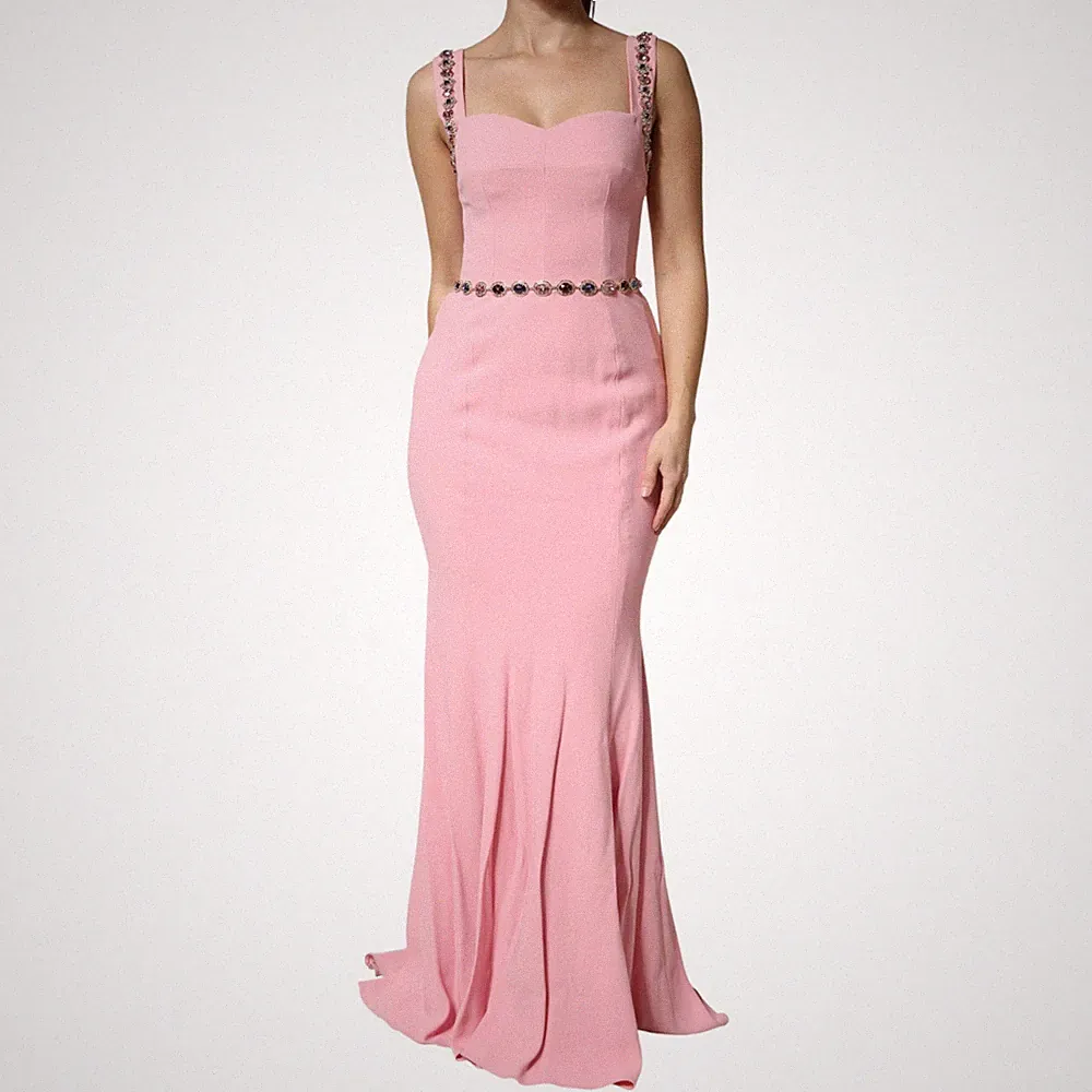 DOLCE & GABBANA Kleid Rosa Kristall Etui Meerjungfrau Langkleid IT44/US10/L 8...