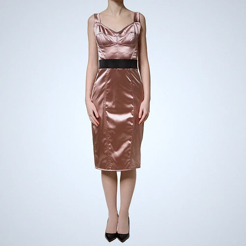 DOLCE & GABBANA Kleid Rosa Satin Herzausschnitt Etui Korsett Midi IT40/US6/S...