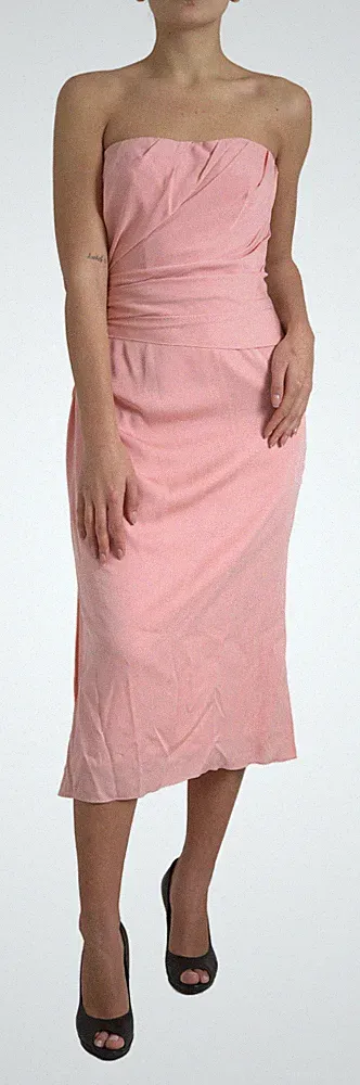 DOLCE & GABBANA Kleid Rosa Seide Stretch Trägerlos Etui IT48/US14/XXL 2780usd