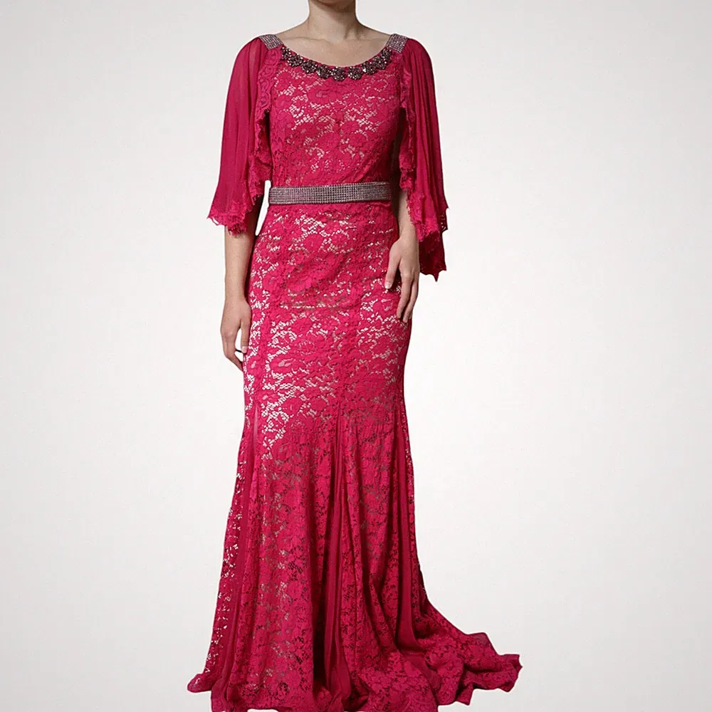 DOLCE & GABBANA Kleid Rosa Spitze Kristall Etui Langes Kleid IT42/US8/M UVP 1...