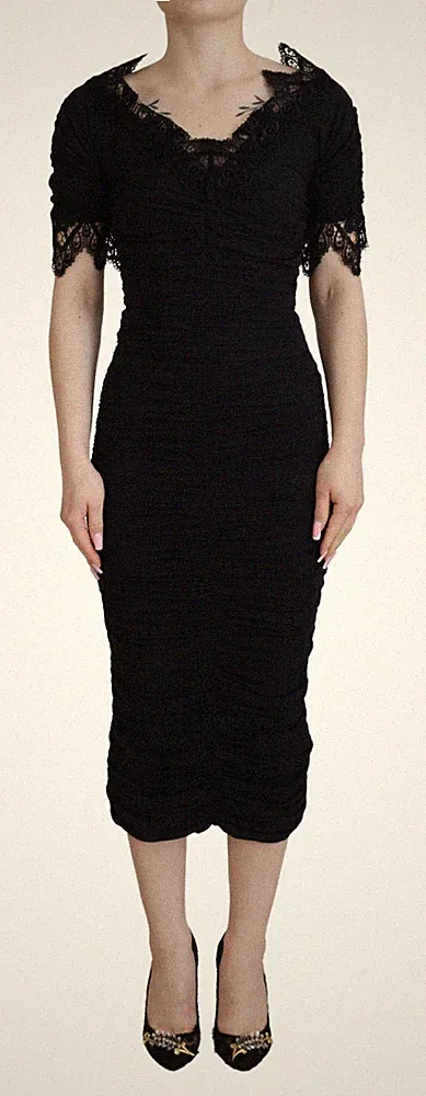 DOLCE & GABBANA Kleid schwarz Etui Midi figurbetont Spitze Seide IT40/US6/S...