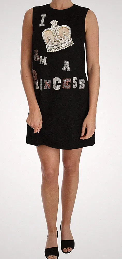 DOLCE & GABBANA Kleid schwarz I AM A PRINCESS Kristall Etuikleid IT36/US2/XS...