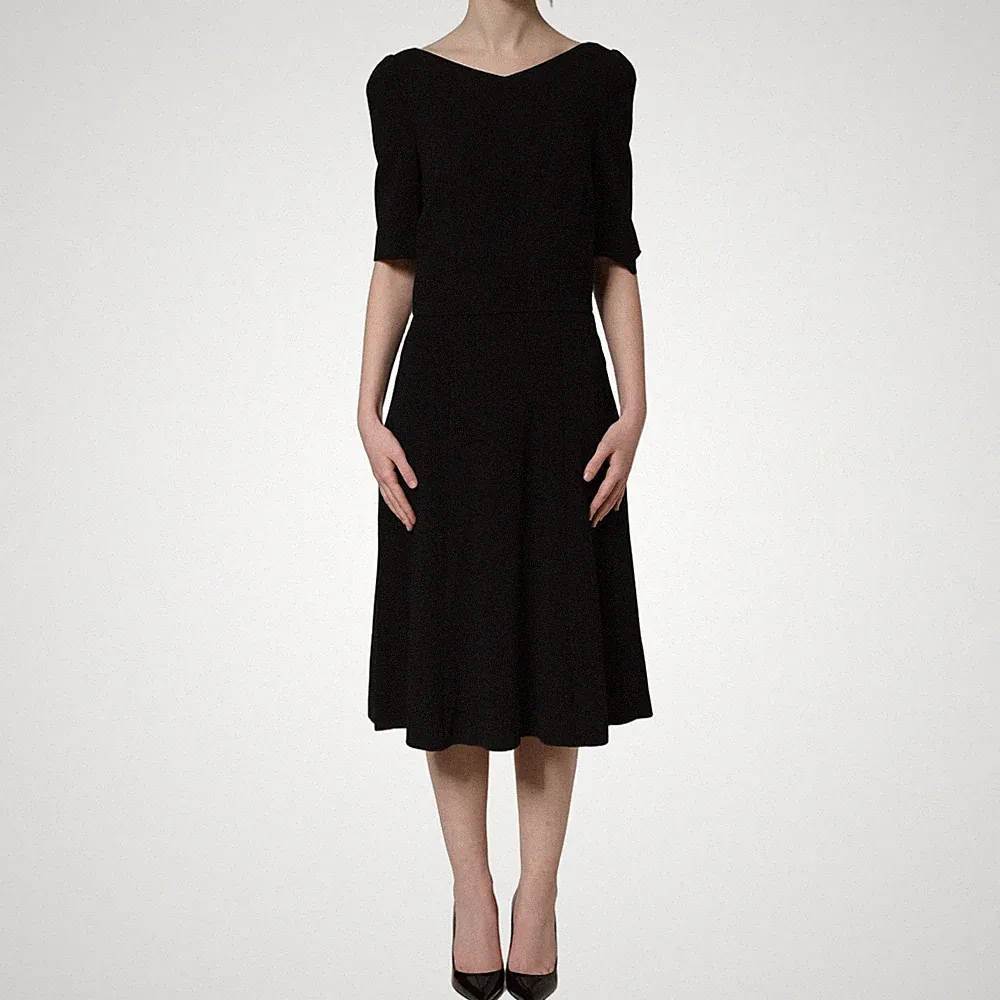 DOLCE & GABBANA Kleid Schwarz Viskose Kurzarm A-Linie Midi IT38/US4/XS 940usd