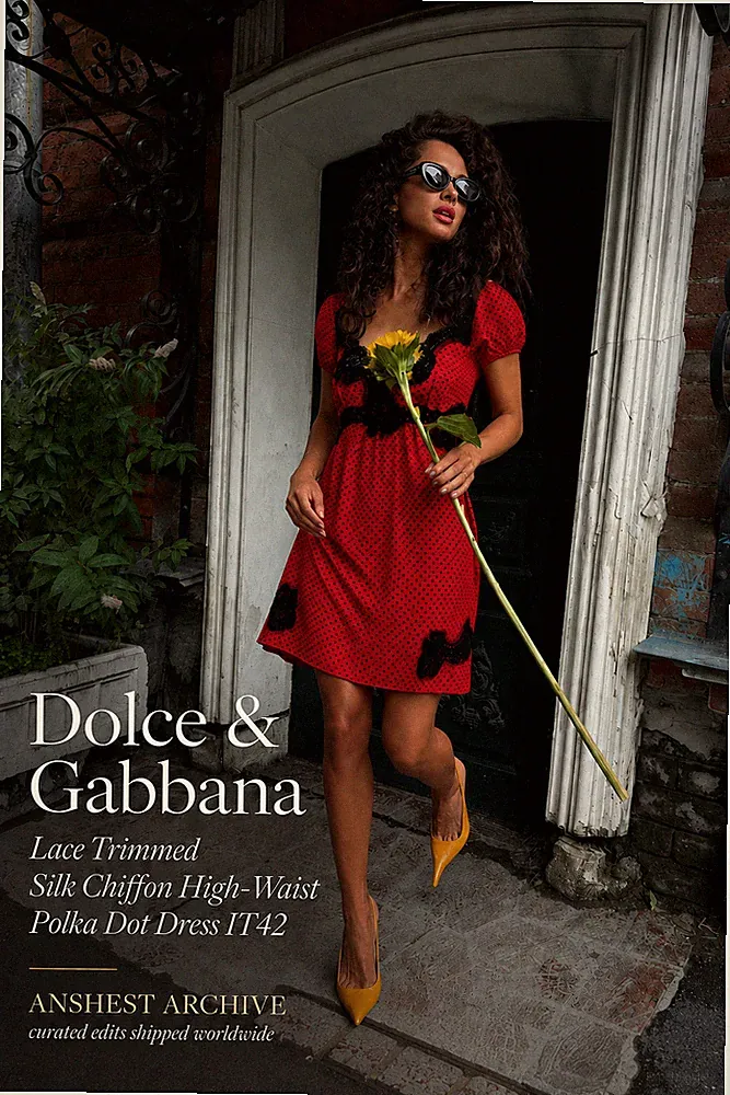 Dolce & Gabbana Kleid Seide Chiffon mit Spitze und Besatz hoher Taille gepunk...