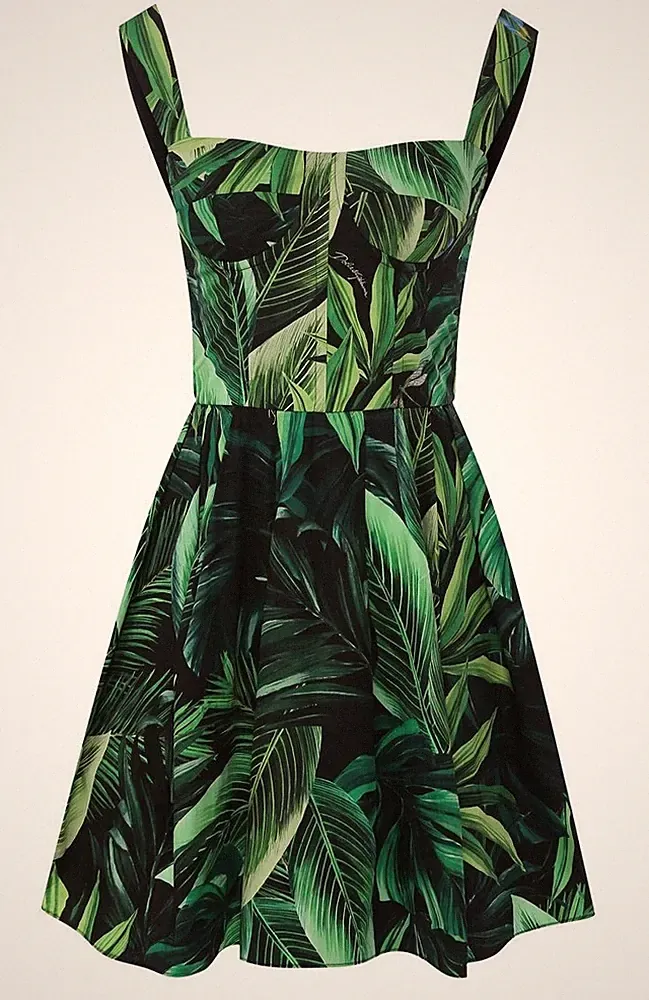 Dolce & Gabbana Korsett Bustier Baumwolle Blätter Schwarz Ausgestellt Designe...