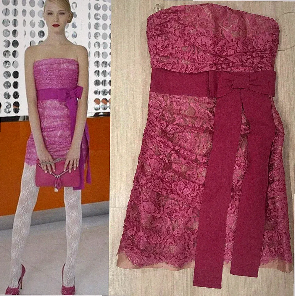 Dolce & Gabbana Korsett Trägerlos D&G Gürtel Rosa Spitze Designer Kleid IT40