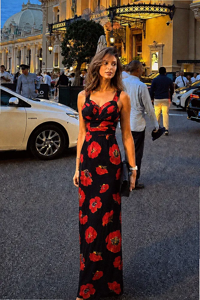 Dolce & Gabbana Maxikleid Blumenmuster Mohnblumen Korsett Rüschen Bustier...