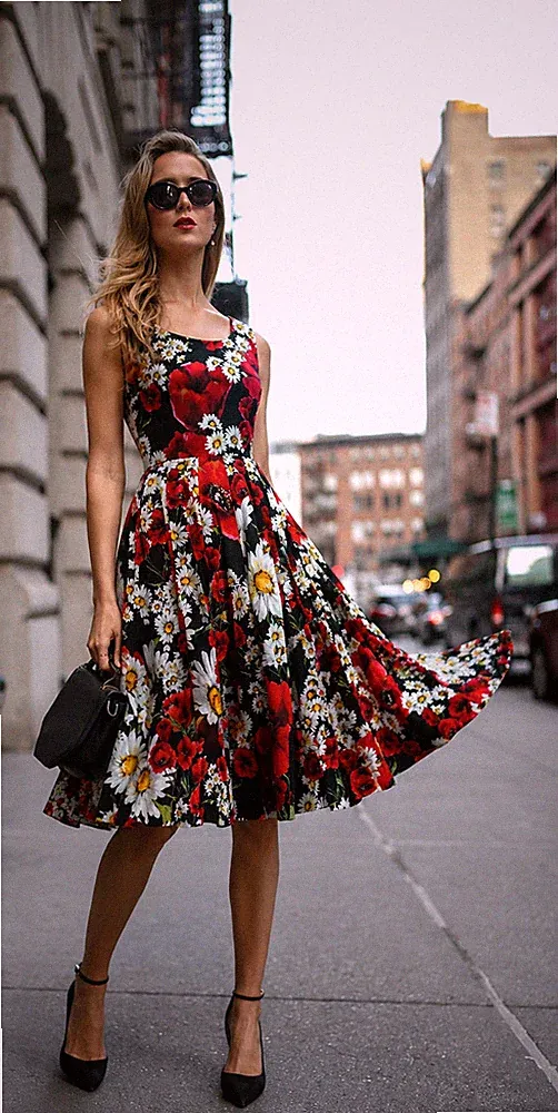 Dolce & Gabbana Midikleid Blumen Gänseblümchen Print Baumwolle Plissee IT38