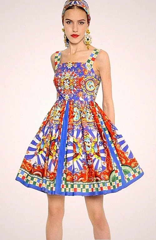 Dolce & Gabbana Minikleid Majolika Carretto Print Kristalle Baumwolle ausgest...