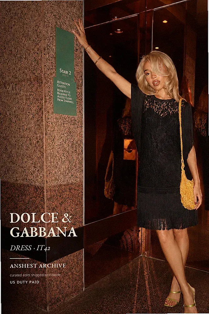 Dolce & Gabbana Minikleid Schwarz Spitze Fransenbesatz IT42