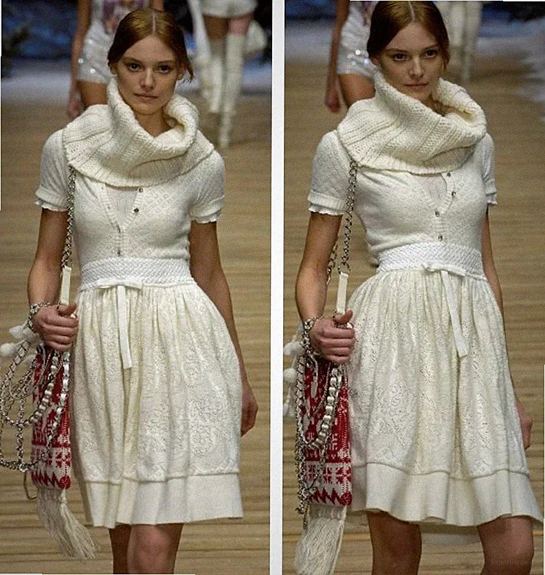 Dolce & Gabbana Runway D&G FW2006 Ivory Knit Wool Flared Designer Dress IT40