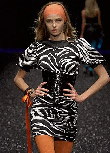 Dolce & Gabbana Runway D&G SS2007 Ruched Silk Satin Zebra Designer Dress IT40