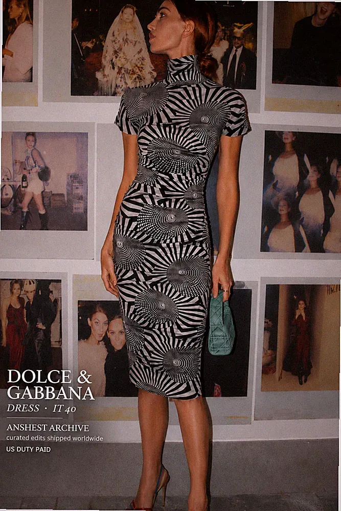Dolce & Gabbana Runway FW2003 Midikleid Geometrisches Muster Seide Chiffon IT40