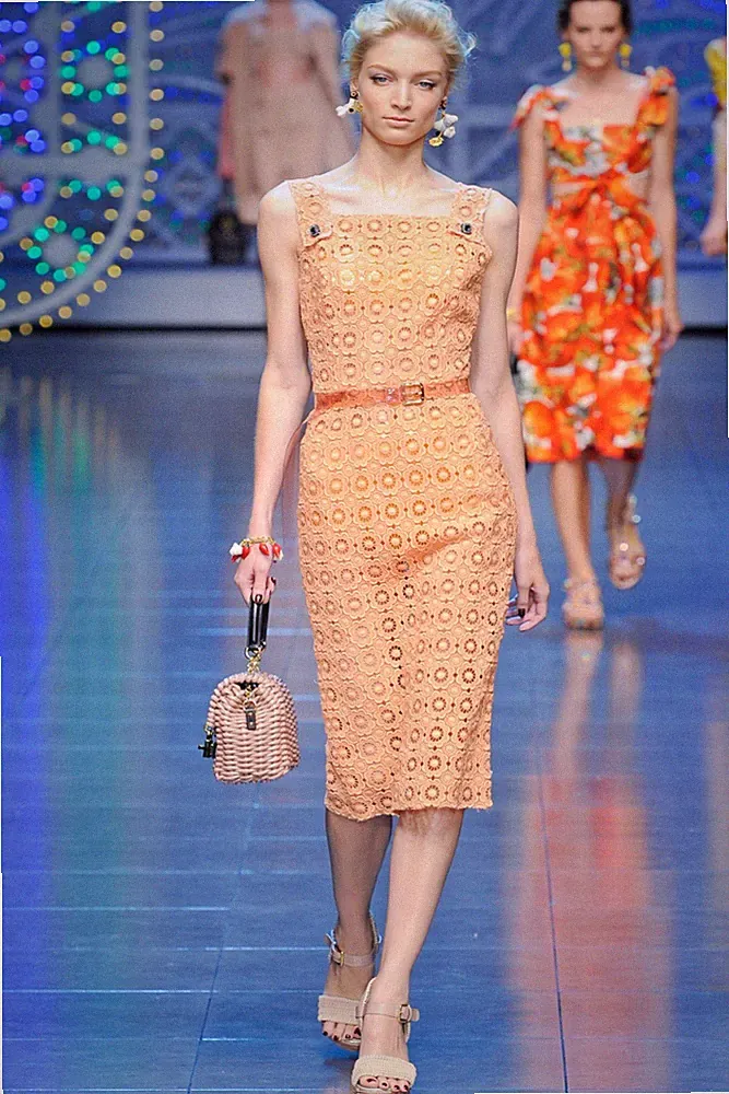 Dolce & Gabbana Runway SS2012 Crochet Peach Pink Floral Dress IT40